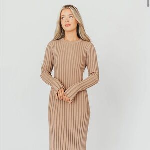 Ribbed Knit Maxi Dress - Brown